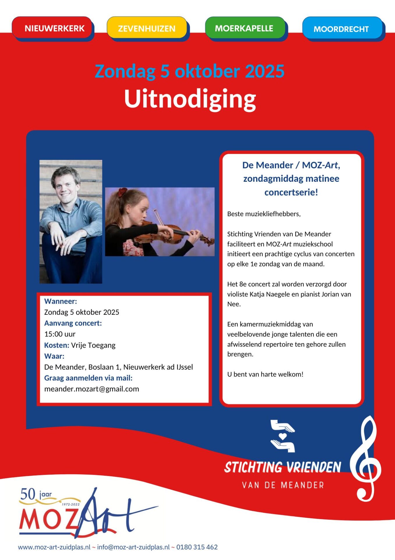 Uitnodiging Katja Naegele Jorian van Nee 8e concert De Meander 2025